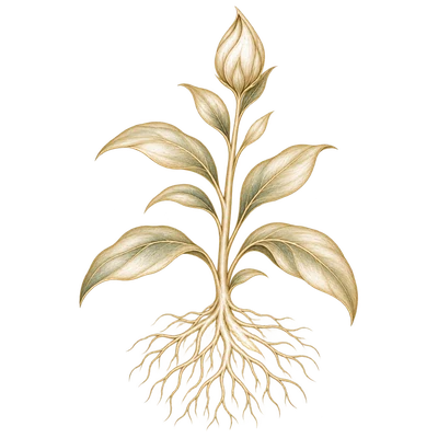 Mature plant with a closed flower bud and roots — Support